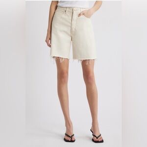 Frame Denim Cream Frayed Hem Bermudas